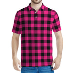 Pink And Black Buffalo Plaid Print Men's Polo Shirt