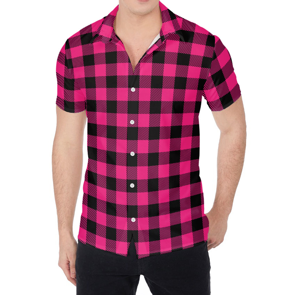 Pink And Black Buffalo Plaid Print Men's Shirt