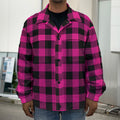 Pink And Black Buffalo Plaid Print Men's Shirt Jacket