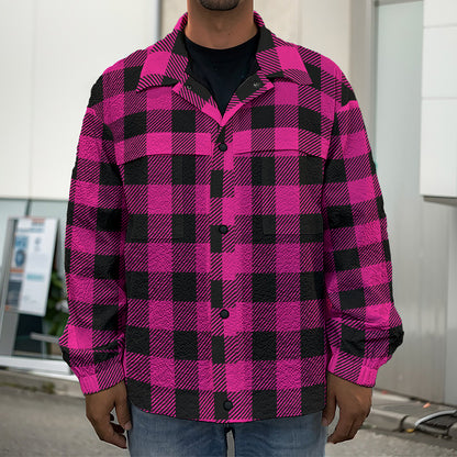 Pink And Black Buffalo Plaid Print Men's Shirt Jacket