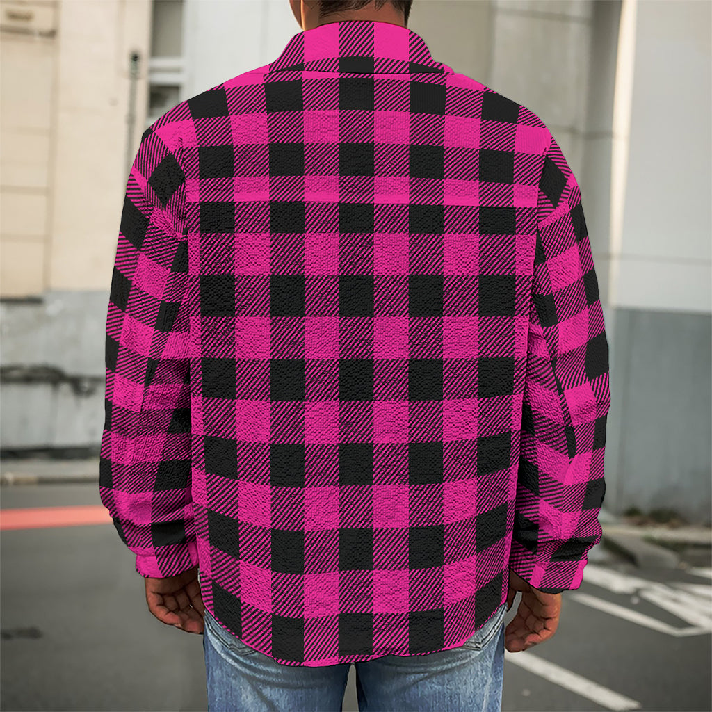 Pink And Black Buffalo Plaid Print Men's Shirt Jacket