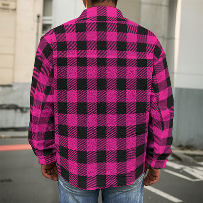 Pink And Black Buffalo Plaid Print Men's Shirt Jacket