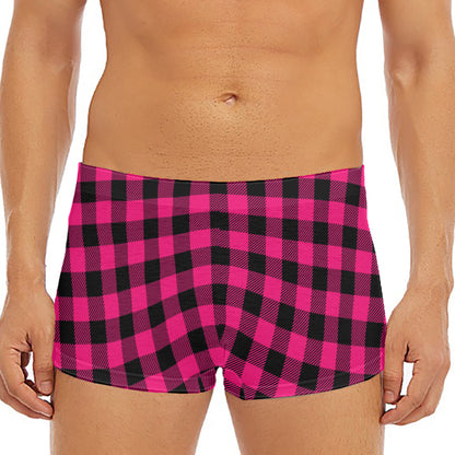 Pink And Black Buffalo Plaid Print Men's Short Boxer Briefs