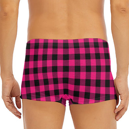 Pink And Black Buffalo Plaid Print Men's Short Boxer Briefs