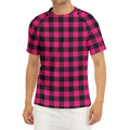Pink And Black Buffalo Plaid Print Men's Short Sleeve Rash Guard