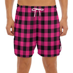 Pink And Black Buffalo Plaid Print Men's Split Running Shorts