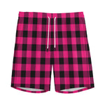 Pink And Black Buffalo Plaid Print Men's Sports Shorts