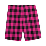 Pink And Black Buffalo Plaid Print Men's Sports Shorts