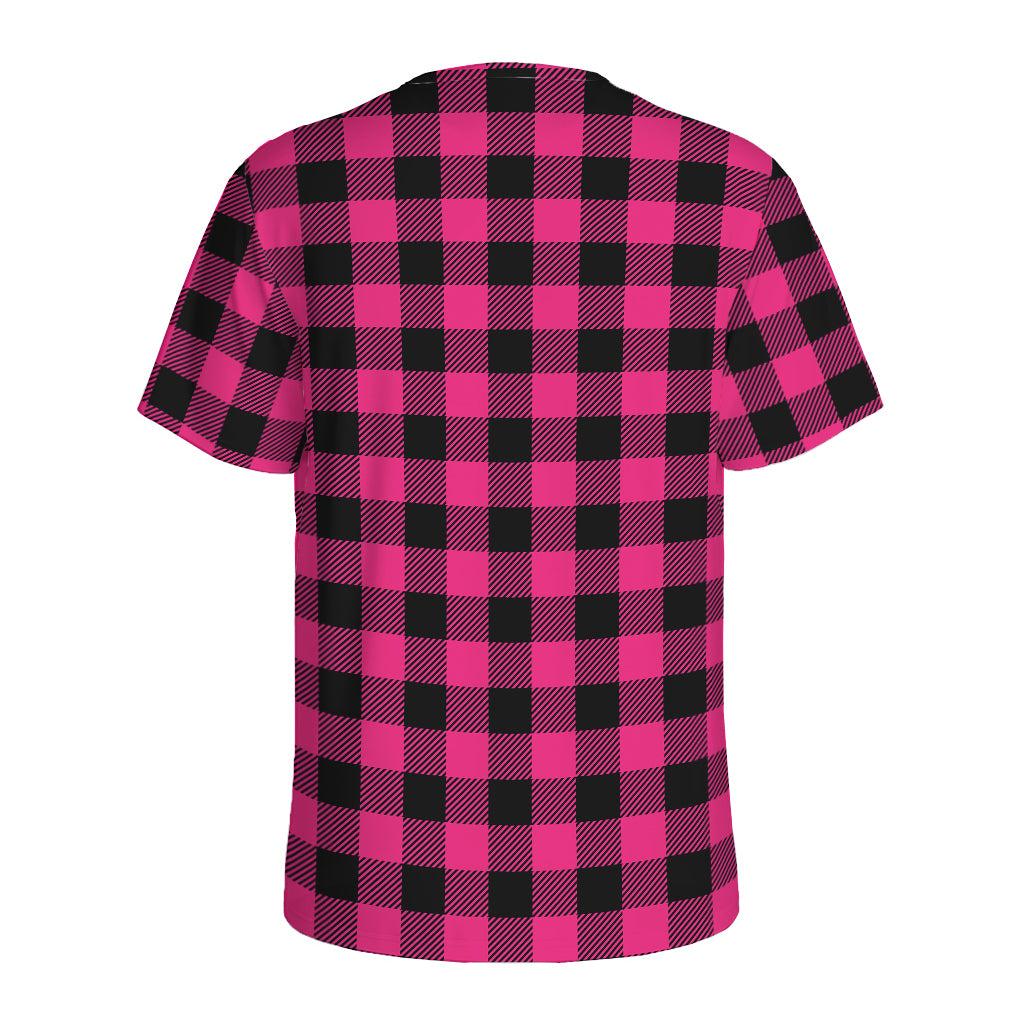 Pink And Black Buffalo Plaid Print Men's Sports T-Shirt