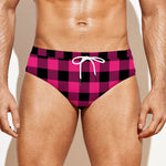 Pink And Black Buffalo Plaid Print Men's Swim Briefs