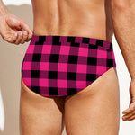 Pink And Black Buffalo Plaid Print Men's Swim Briefs