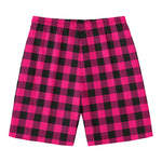 Pink And Black Buffalo Plaid Print Men's Swim Trunks