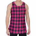 Pink And Black Buffalo Plaid Print Men's Velvet Tank Top