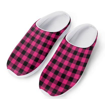 Pink And Black Buffalo Plaid Print Mesh Casual Shoes