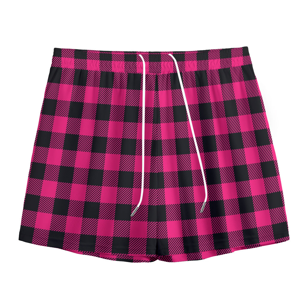 Pink And Black Buffalo Plaid Print Mesh Shorts