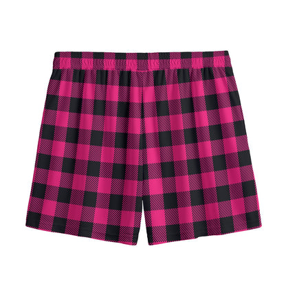 Pink And Black Buffalo Plaid Print Mesh Shorts