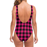 Pink And Black Buffalo Plaid Print One Piece Swimsuit
