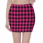 Pink And Black Buffalo Plaid Print Pencil Mini Skirt