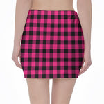 Pink And Black Buffalo Plaid Print Pencil Mini Skirt