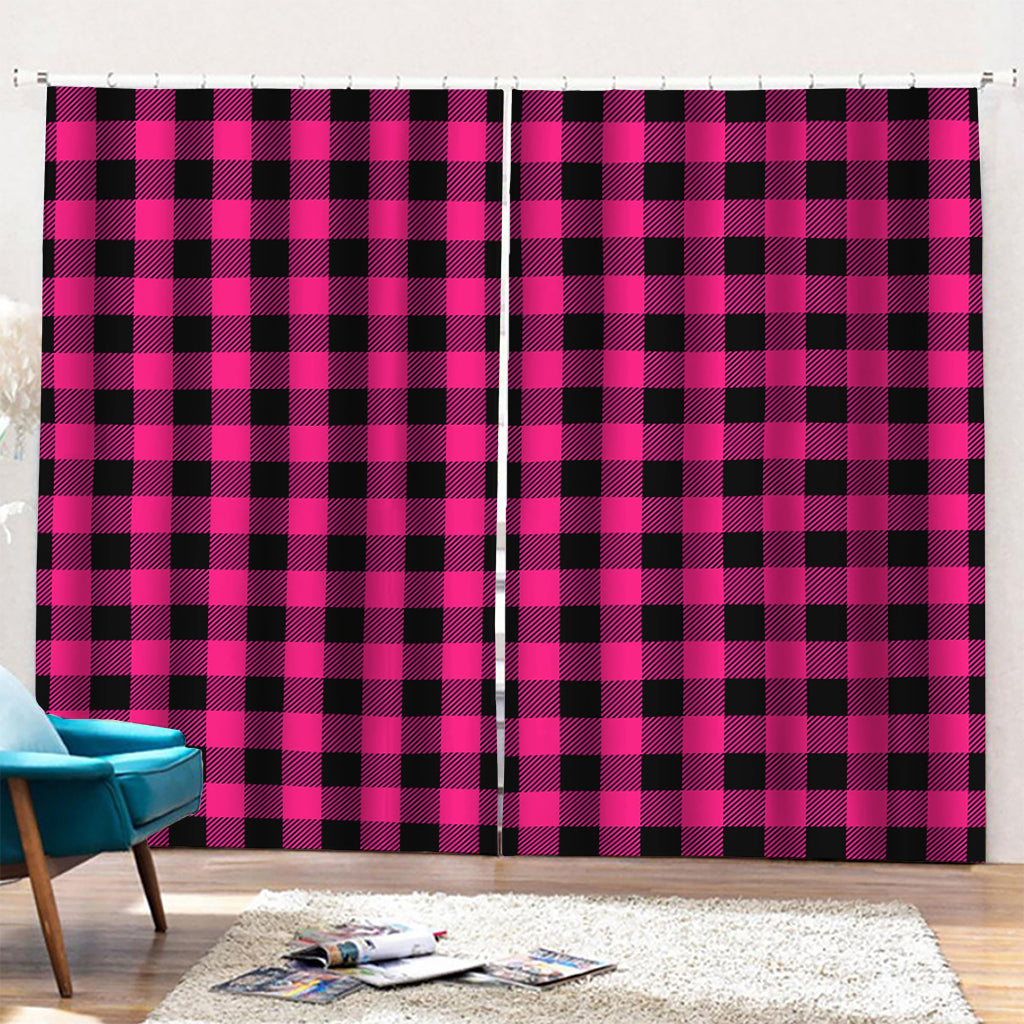 Pink And Black Buffalo Plaid Print Pencil Pleat Curtains
