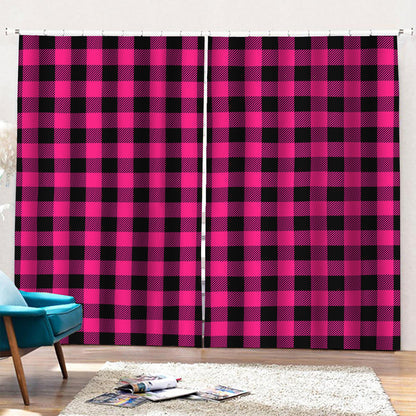 Pink And Black Buffalo Plaid Print Pencil Pleat Curtains