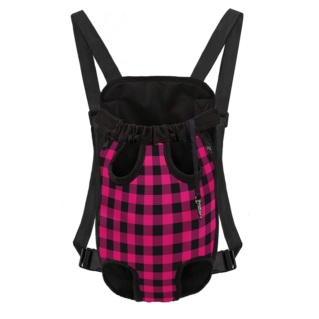 Pink And Black Buffalo Plaid Print Pet Carrier Backpack