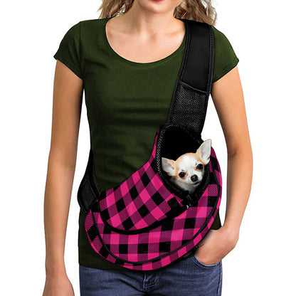 Pink And Black Buffalo Plaid Print Pet Sling Carrier