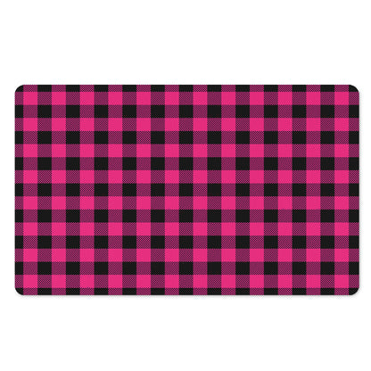 Pink And Black Buffalo Plaid Print Polyester Doormat
