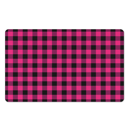 Pink And Black Buffalo Plaid Print Polyester Doormat