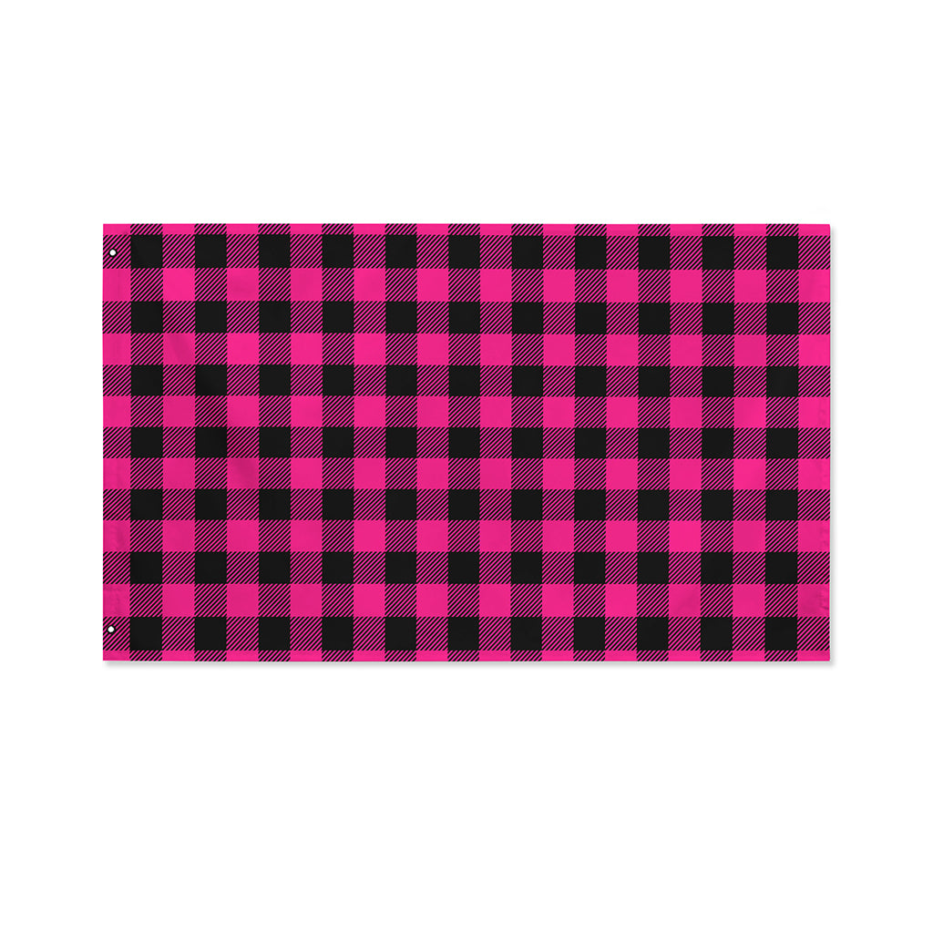 Pink And Black Buffalo Plaid Print Polyester Flag