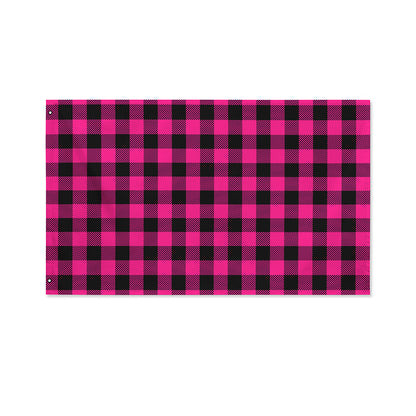Pink And Black Buffalo Plaid Print Polyester Flag