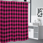 Pink And Black Buffalo Plaid Print Premium Shower Curtain