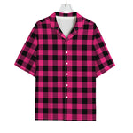 Pink And Black Buffalo Plaid Print Rayon Hawaiian Shirt