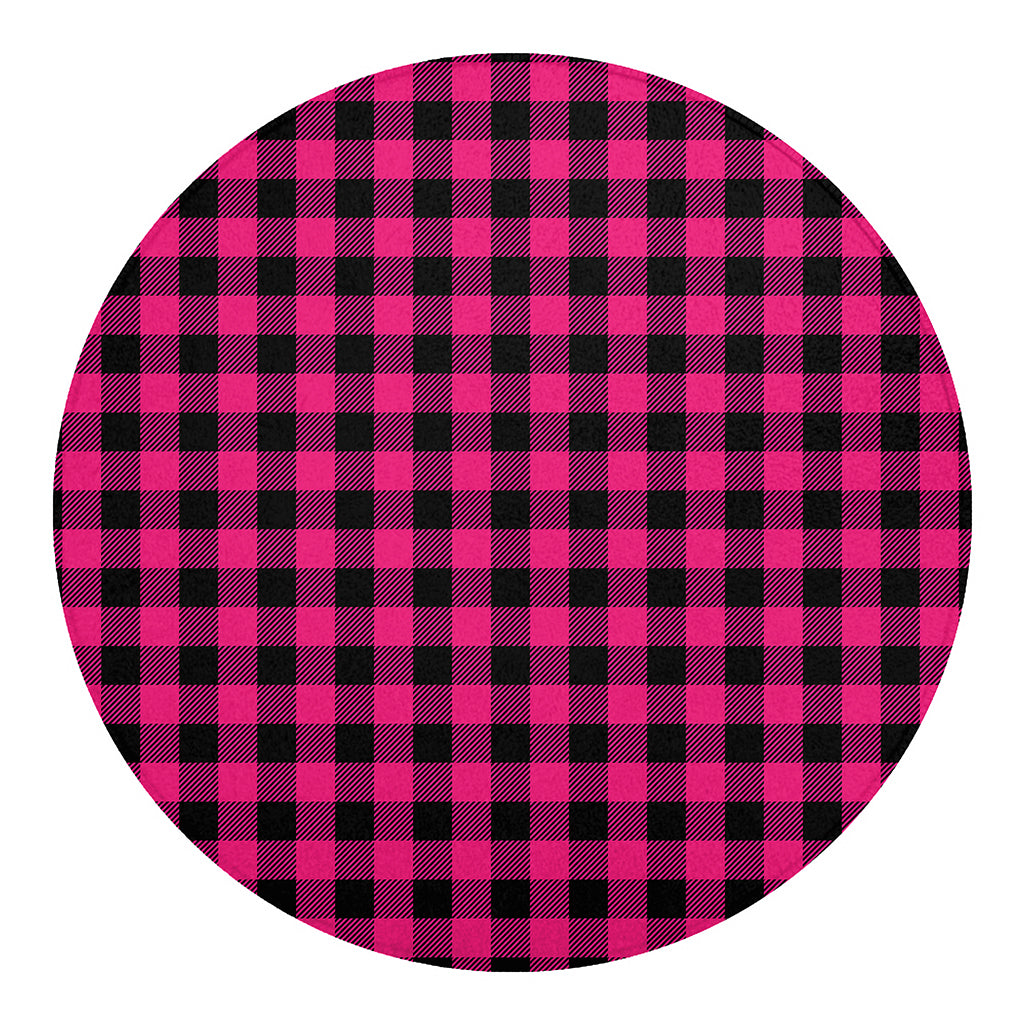 Pink And Black Buffalo Plaid Print Round Blanket