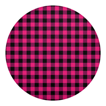 Pink And Black Buffalo Plaid Print Round Blanket