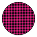 Pink And Black Buffalo Plaid Print Round Floor Mat