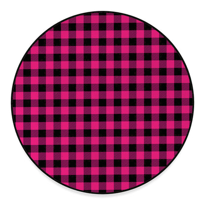 Pink And Black Buffalo Plaid Print Round Floor Mat