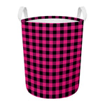 Pink And Black Buffalo Plaid Print Round Laundry Basket