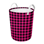 Pink And Black Buffalo Plaid Print Round Laundry Basket