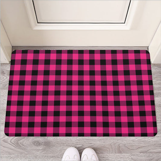 Pink And Black Buffalo Plaid Print Rubber Doormat