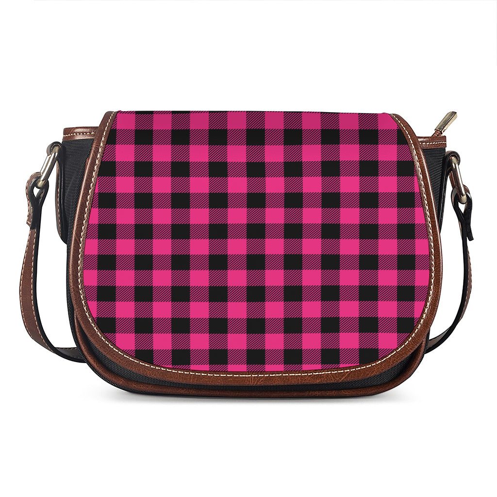 Pink And Black Buffalo Plaid Print Saddle Bag