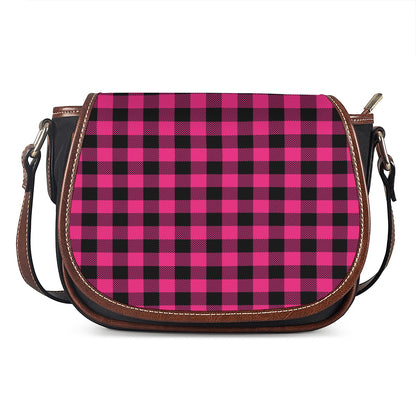 Pink And Black Buffalo Plaid Print Saddle Bag