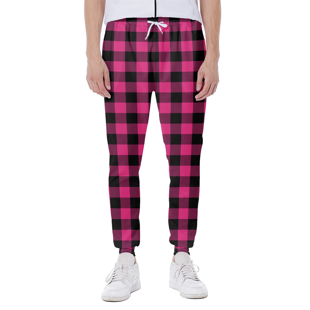 Pink And Black Buffalo Plaid Print Scuba Joggers