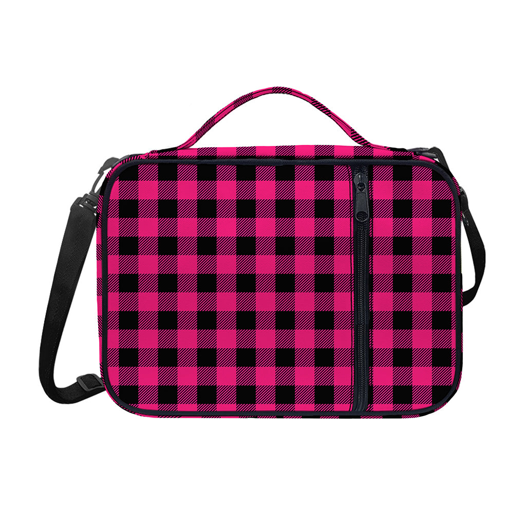 Pink And Black Buffalo Plaid Print Shoulder Strap Bible Bag