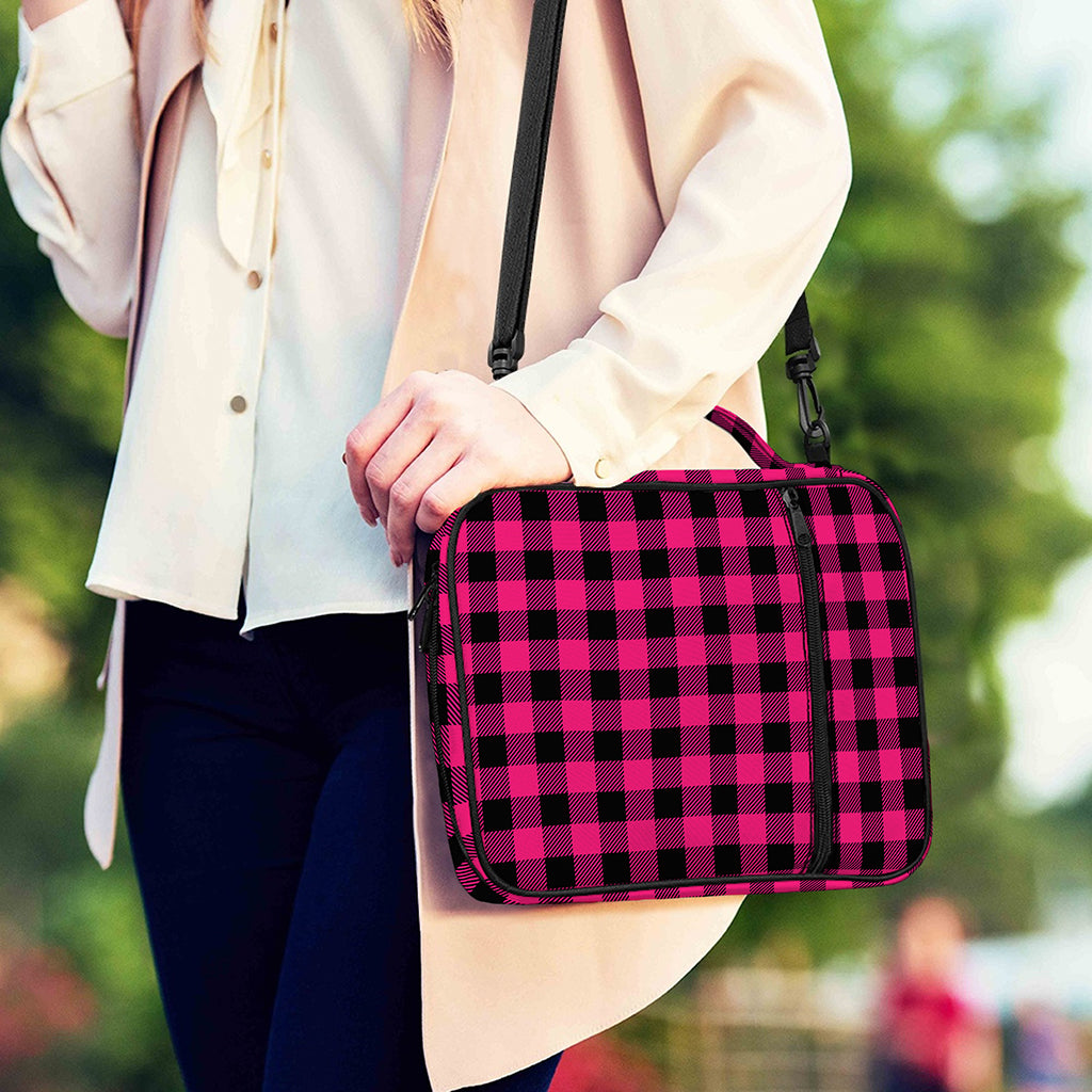Pink And Black Buffalo Plaid Print Shoulder Strap Bible Bag