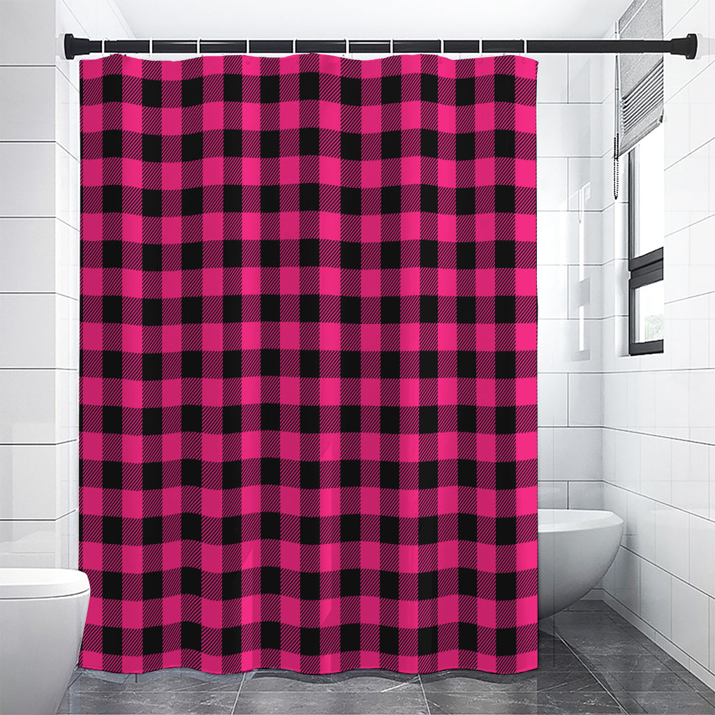 Pink And Black Buffalo Plaid Print Shower Curtain
