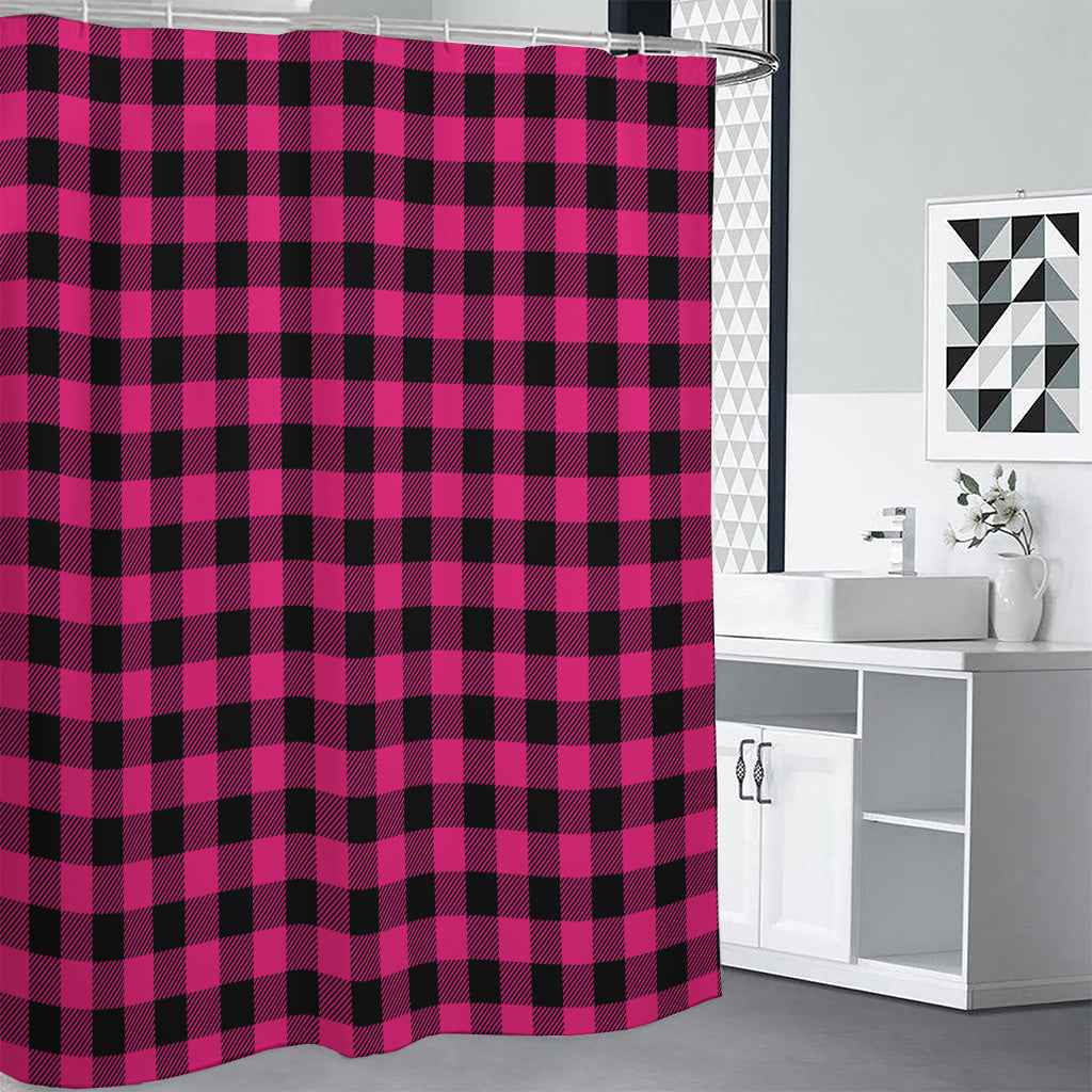 Pink And Black Buffalo Plaid Print Shower Curtain
