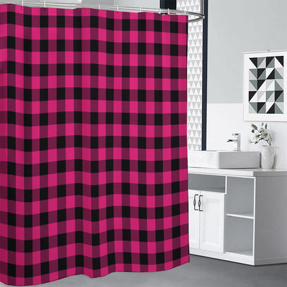 Pink And Black Buffalo Plaid Print Shower Curtain