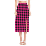 Pink And Black Buffalo Plaid Print Side Slit Midi Skirt