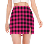 Pink And Black Buffalo Plaid Print Side Slit Mini Skirt